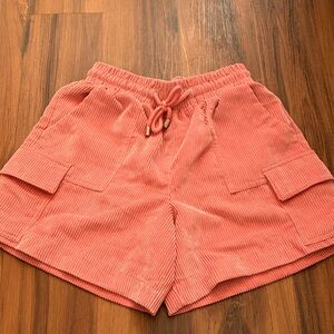 Women's Casual Pink Corduroy Cargo Shorts